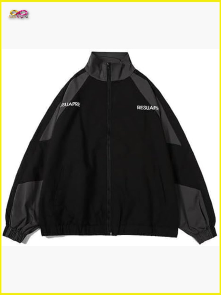 Vintage Hip Hop Patchwork Bomber Jacket Oversized Streetwear Lightweight